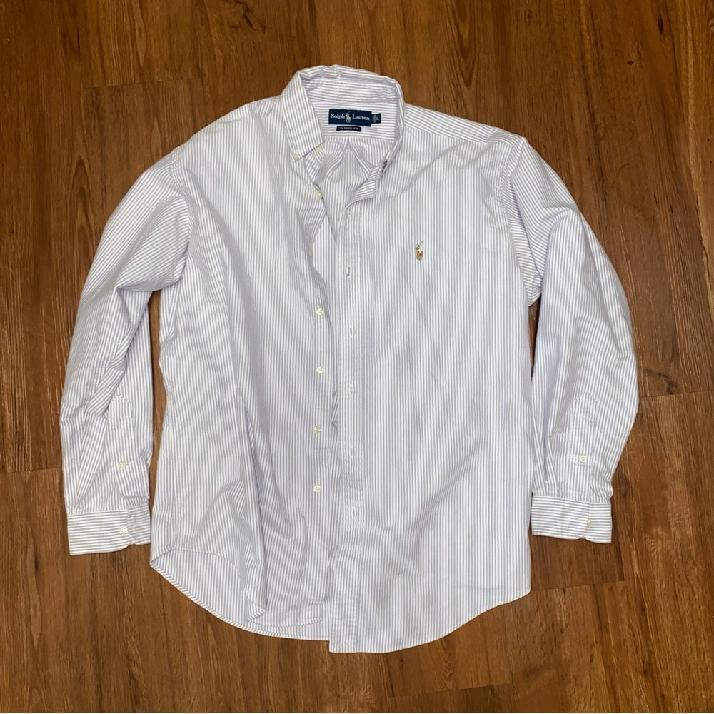 Men’s Polo Ralph Lauren Purple Striped Casual/Dress Shirt Size Large